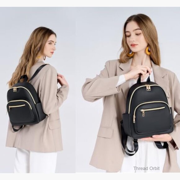 PU Leather Mini Backpack with 8 Pockets, Adjustable Straps, Daypack or Shoulder
